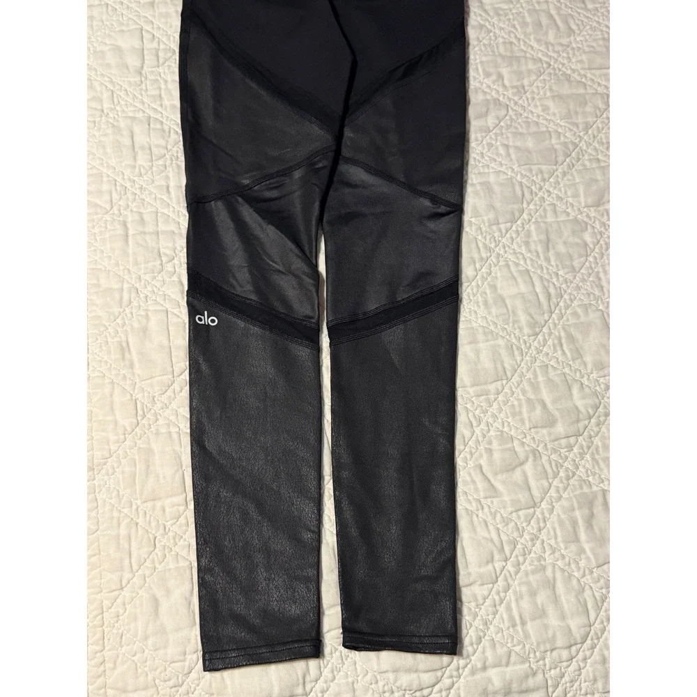 Alo Yoga Moto Leggings Women S Black Faux Leather Mesh High Waist Yoga Pants